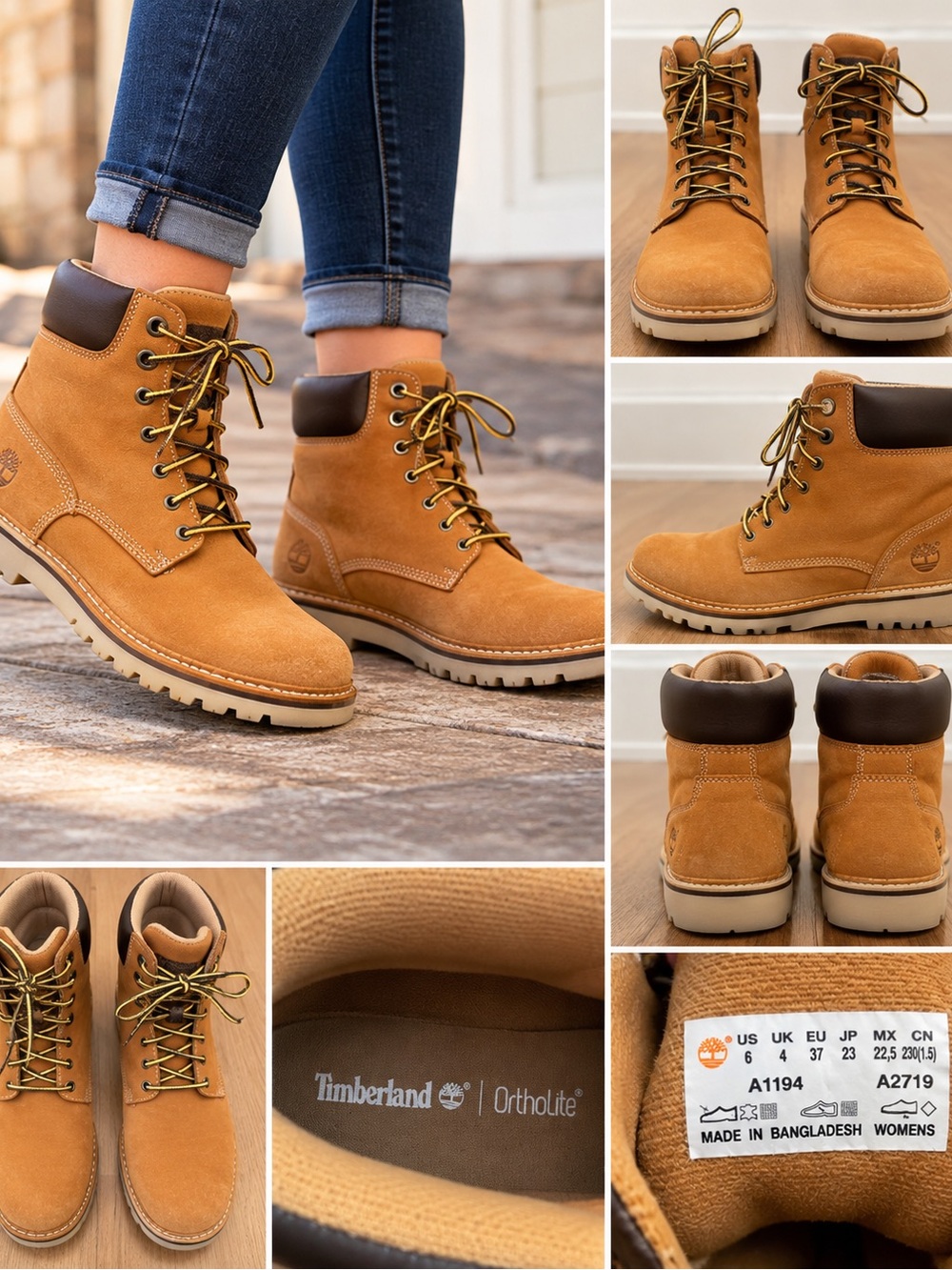 Timberland Women's Wheat Suede Lace-Up Ankle Boots with Dark Brown Collar